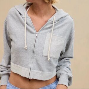 Aerie Light Gray Cropped Zip-Up Hoodie